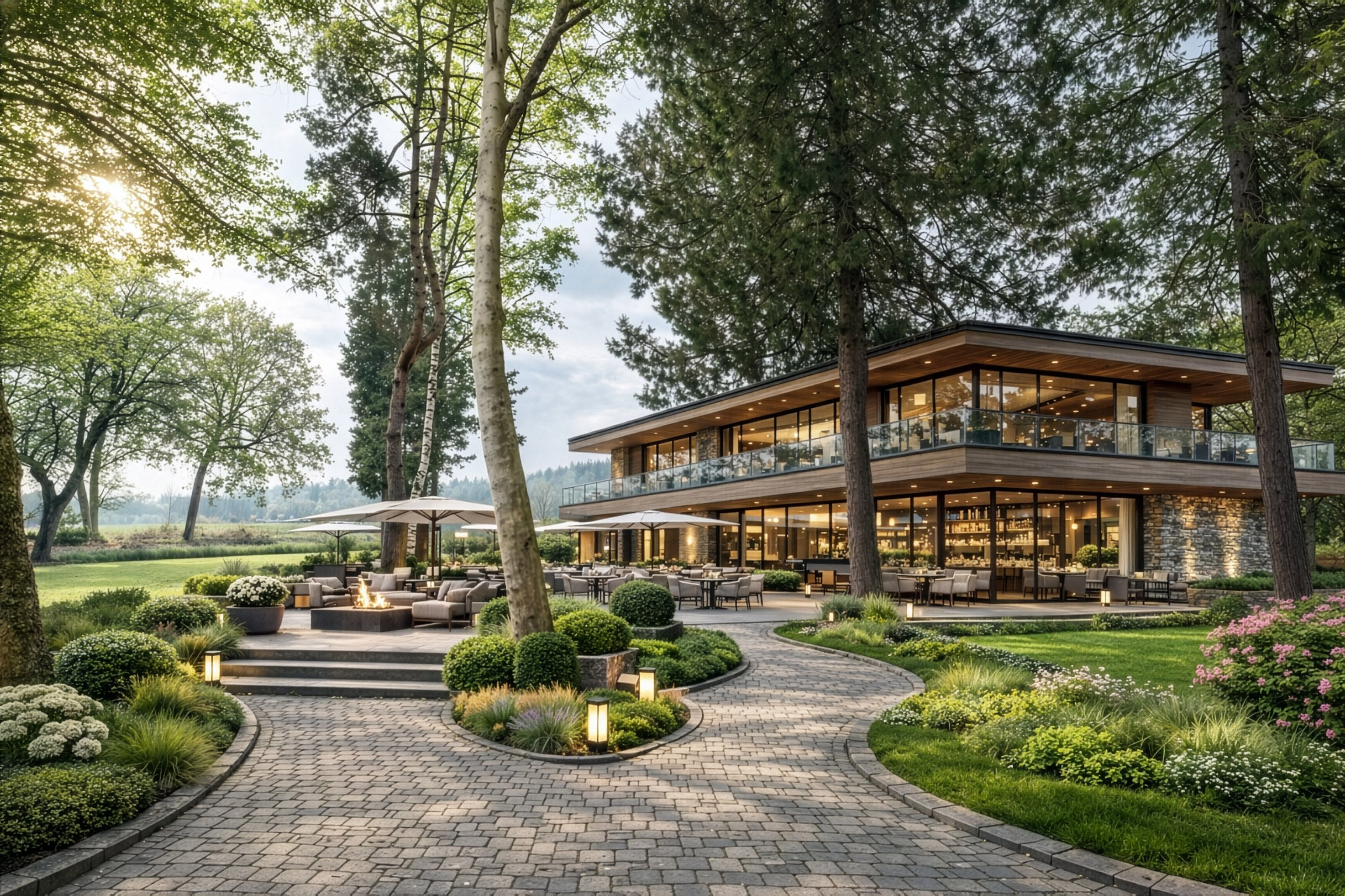 AI illustration of a possible hospitality facility in a natural setting